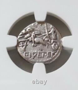 Roman Republic Julius Caesar Denarius 103BC NGC CH VF Ancient Silver Coin