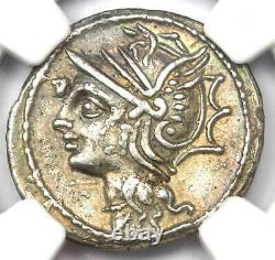 Roman Republic L. Ap. Saturninus AR Denarius Roma Coin 104 BC NGC XF (EF)