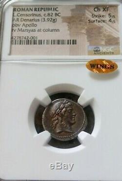 Roman Republic L. Censorinus Denarius NGC Choice XF 5/4 Ancient Silver Coin