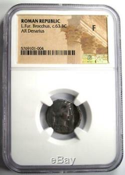 Roman Republic L. Fur. Brocchus AR Denarius Coin 63 BC Certified NGC Fine