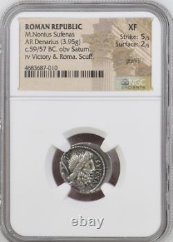 Roman Republic, M. Nonius Sufenas, AR Denarius c. 59/57 BC NGC XF Witter Coin