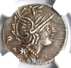 Roman Republic M. Servilius C. F. AR Denarius Roma, Horses Coin 100 BC NGC XF