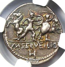 Roman Republic M. Servilius C. F. AR Denarius Roma, Horses Coin 100 BC NGC XF