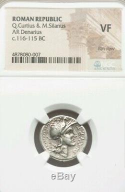 Roman Republic Q. Curtius & Silanus NGC VF Ancient Denarius Coin