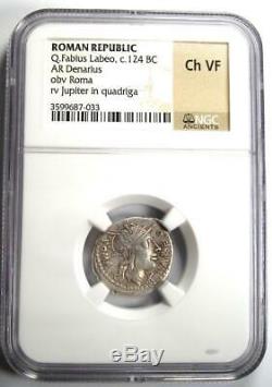 Roman Republic Q. Fabius Labeo AR Denarius Roma Coin 124 BC NGC Choice VF