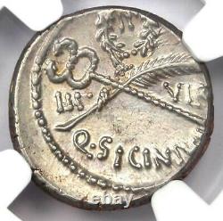 Roman Republic Q. Sicinius AR Denarius Coin 49 BC Certified NGC AU