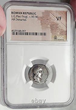 Roman Republic Rome 90BC Rome Apollo Horse Racing Ancient Silver Coin NGC i61953