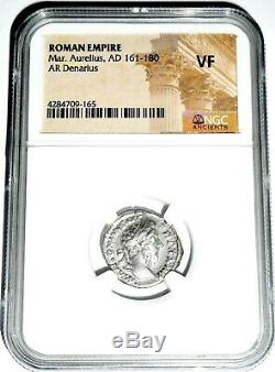 Roman Silver Denarius Marcus Aurelius Coin NGC Certified VF & Story, Certificate