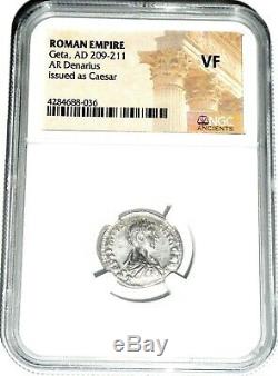 Roman Silver Geta Antoninianus Coin NGC Certified VF With Story, Certificate