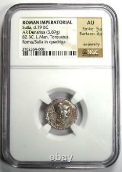 Roman Sulla L. Man Torquatus AR Denarius Coin 82 BC Certified NGC AU Rare