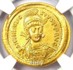 Roman Theodosius II AV Solidus Gold Coin 402-450 AD NGC AU 5/5 Strike
