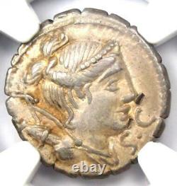 Roman Ti. Claudius Nero AR Denarius Serratus Coin 79 BC Certified NGC XF (EF)