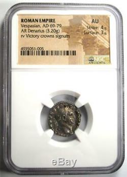 Roman Vespasian AR Denarius Silver Coin 69-79 AD Certified NGC AU Condition