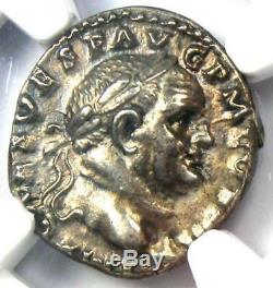 Roman Vespasian AR Denarius Silver Coin 69-79 AD Certified NGC AU Condition