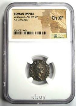Roman Vespasian AR Denarius Silver Coin 69-79 AD. Certified NGC Choice XF (EF)
