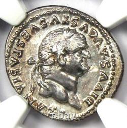 Roman Vespasian AR Denarius Silver Coin 69-79 AD NGC Choice AU 5 Strike