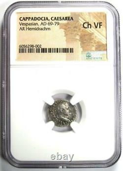 Roman Vespasian AR Hemidrachm Coin Cappadocia Caesarea 69-79 AD NGC Choice VF