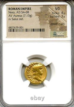 Rome, Nero AV Aureus Gold Ancient Roman Coin 54-68 AD, Certified NGC Very Good
