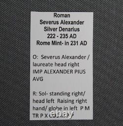 SEVERUS ALEXANDER NGC XF 222 AD Silver Ancient Roman Coin Sol Sun Rare Denarius