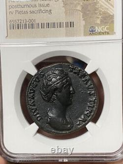 SUPERB Faustina Senior AE Sestertius NGC Ch XF Ancient Roman Coin