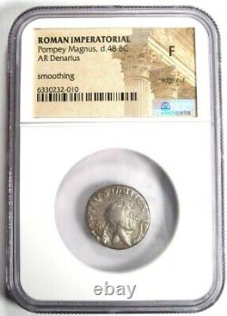 Sextus Pompey Magnus AR Denarius Silver Roman Coin 48 BC Certified NGC Fine