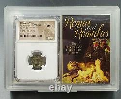 She-Wolf Twins Constantine NGC AU Roman Empire Nummus Remus Romulus Ancient Coin