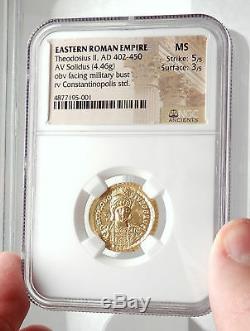 THEODOSIUS II Authentic Ancient 430AD GOLD Roman Solidus Coin NGC MS i75080