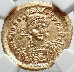 THEODOSIUS II Authentic Ancient 442AD GOLD Solidus Roman Coin NGC MS i82355