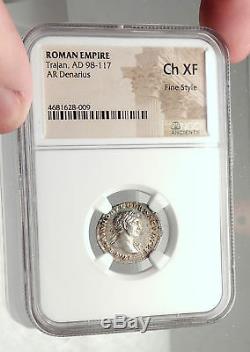 TRAJAN 105AD Rome Authentic Genuine Ancient Silver Roman Coin Victory NGC i72903