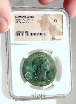 TRAJAN Authentic Ancient 114AD Rome Sestertius Roman Coin w ARMENIA NGC i72885