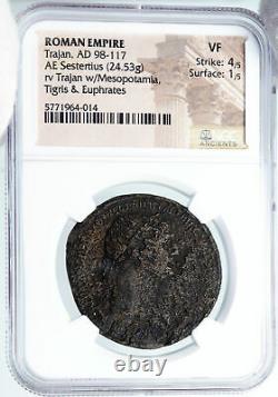 TRAJAN Authentic Ancient 116AD ARMENIA VICTORY Sestertius Roman Coin NGC i88940