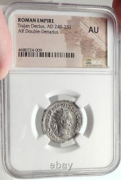 TRAJAN DECIUS Authentic Ancient Silver 250AD Roman Coin UBERITAS NGC AU i69080