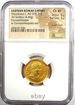 Theodosius I AV Solidus Gold Roman Coin 379-395 AD Certified NGC Choice XF EF