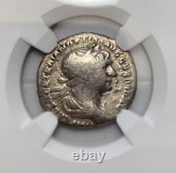 Trajan, AD 98-117 Roman Empire AR Denarius Coin NGC Graded VG Strike 4/5