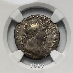 Trajan, AD 98-117 Roman Empire AR Denarius Coin NGC VF Strike 5/5