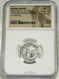 Trajan Decius. DRACO Wolf Dacia. NGC MINT STATE Ancient Roman Empire Silver Coin