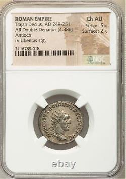 Trajan Decius Rare'VERITAS AVG' NGC Choice AU. RIC 28b Roman Empire Silver Coin