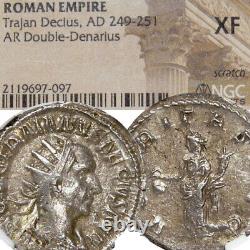 Trajan Decius. VBERITAS AVG. NGC XF. Ancient Roman Empire Double Denarius Coin