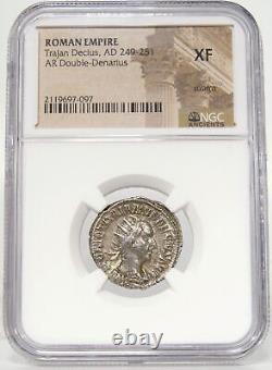 Trajan Decius. VBERITAS AVG. NGC XF. Ancient Roman Empire Double Denarius Coin
