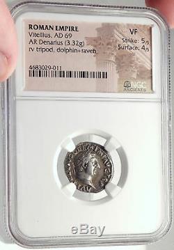 VITELLIUS Rare 69AD Ancient Silver Roman Denarius Coin ex HAMBURGER 1928 NGC