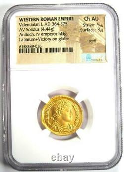 Valentinian I Gold AV Solidus Roman Coin 364-375 AD. Certified NGC Choice AU