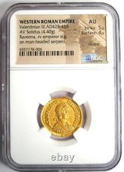 Valentinian III AV Solidus Gold Roman Coin 425-455 AD Certified NGC AU