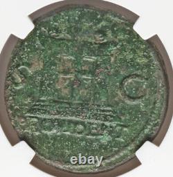 Vespasian 69-79 AD, Roman Empire AE As Coin, TEMPLE ALTAR on REVERSE, NGC F FINE