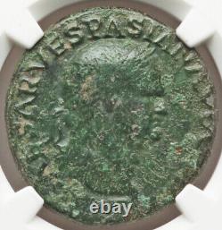 Vespasian 69-79 AD, Roman Empire AE As Coin, TEMPLE ALTAR on REVERSE, NGC F FINE