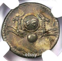 Vespasian AR Denarius Silver Roman Coin 69-79 AD. Certified NGC AU Rare