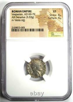 Vespasian AR Denarius Silver Roman Coin 69-79 AD. Certified NGC XF (EF)