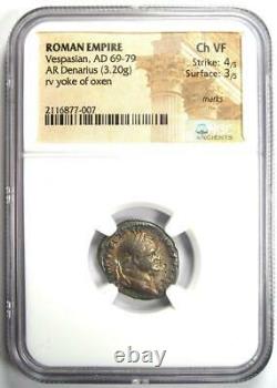 Vespasian AR Denarius Silver Roman Coin 69-79 AD. NGC Choice VF Rainbow Tone