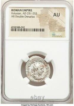 Volusian (AD 251-253). Roman AR Double Denarius NGC AU Beautiful coin
