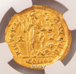 Western Roman Empire, Honorius (393-423) Gold Solidus Coin. Ravenna! NGC XF 4/2