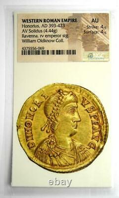 Western Roman Honorius AV Solidus Gold Coin 393-423 AD NGC AU (Certificate)
